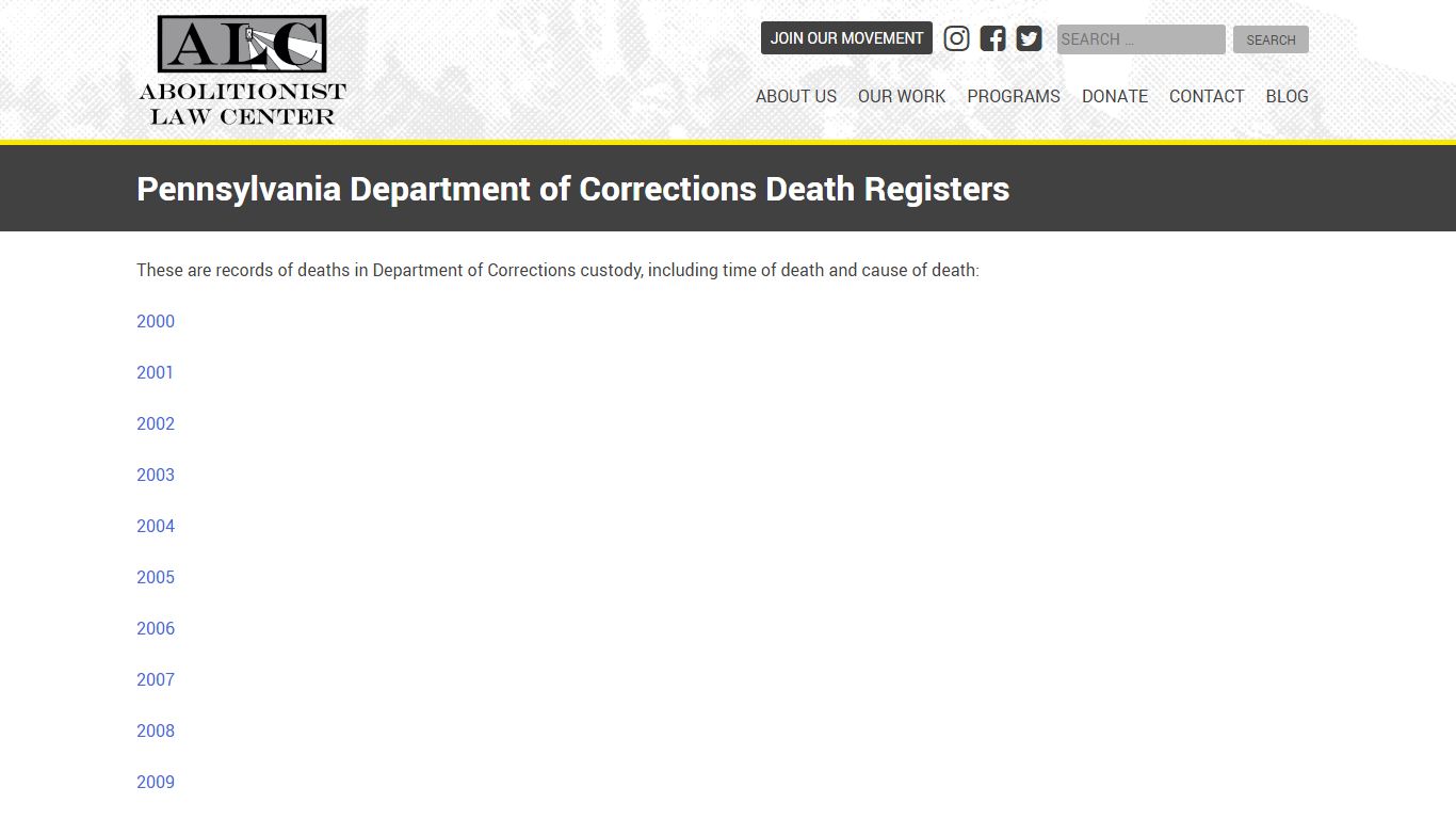 Pennsylvania Department of Corrections Death Registers